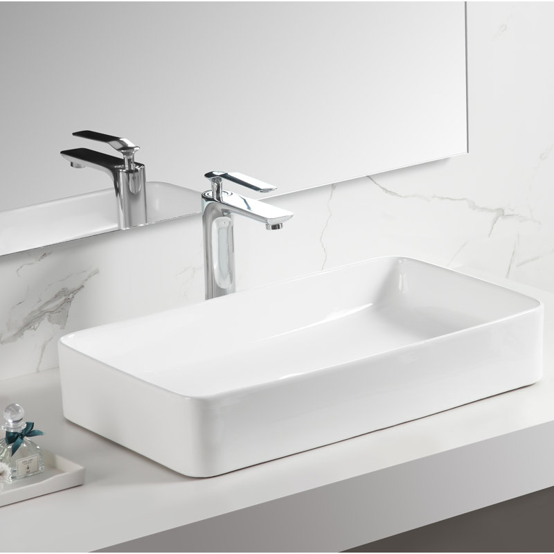 Dazone Shallow Vitreous China Rectangular Vessel Bathroom Sink